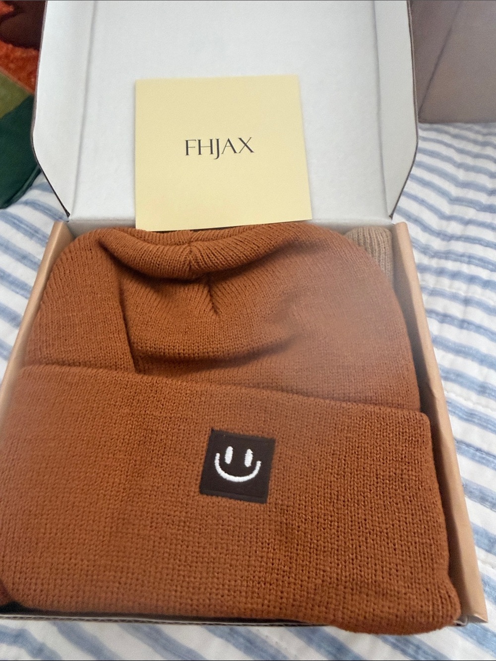 Jax Kids Brown Smiley Patch Knit Beanie